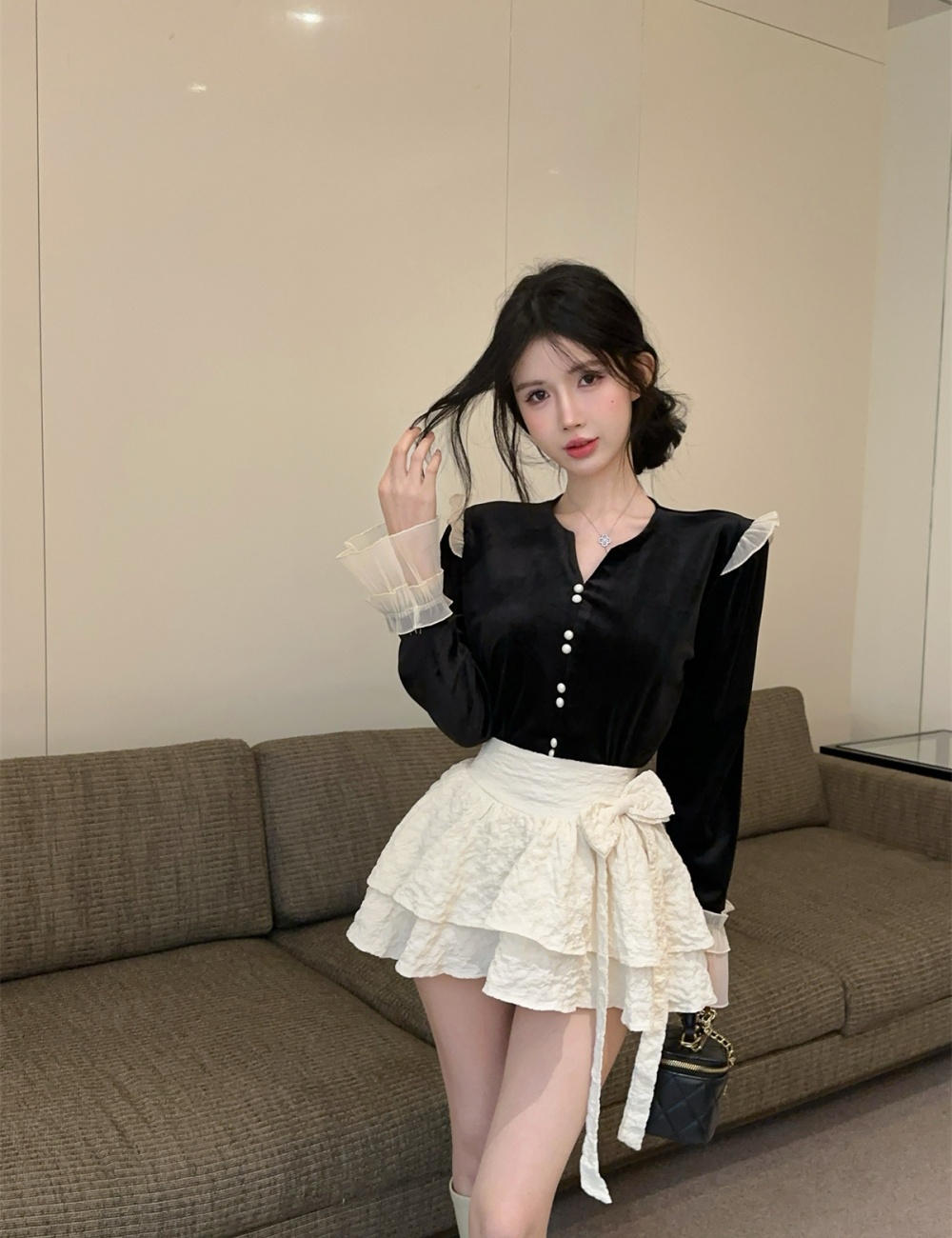 France style tops short skirt 2pcs set