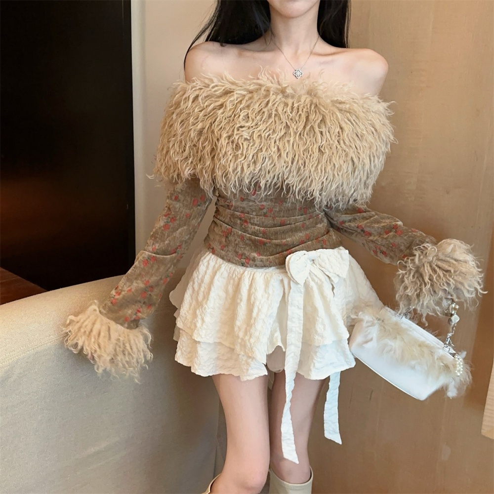 Tassels plus velvet cake tops elmo bow skirt 2pcs set