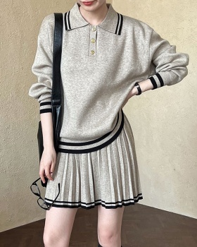 College style pleated hoodie winter short skirt a set