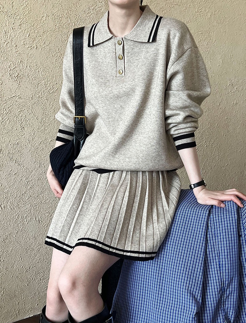 College style pleated hoodie winter short skirt a set