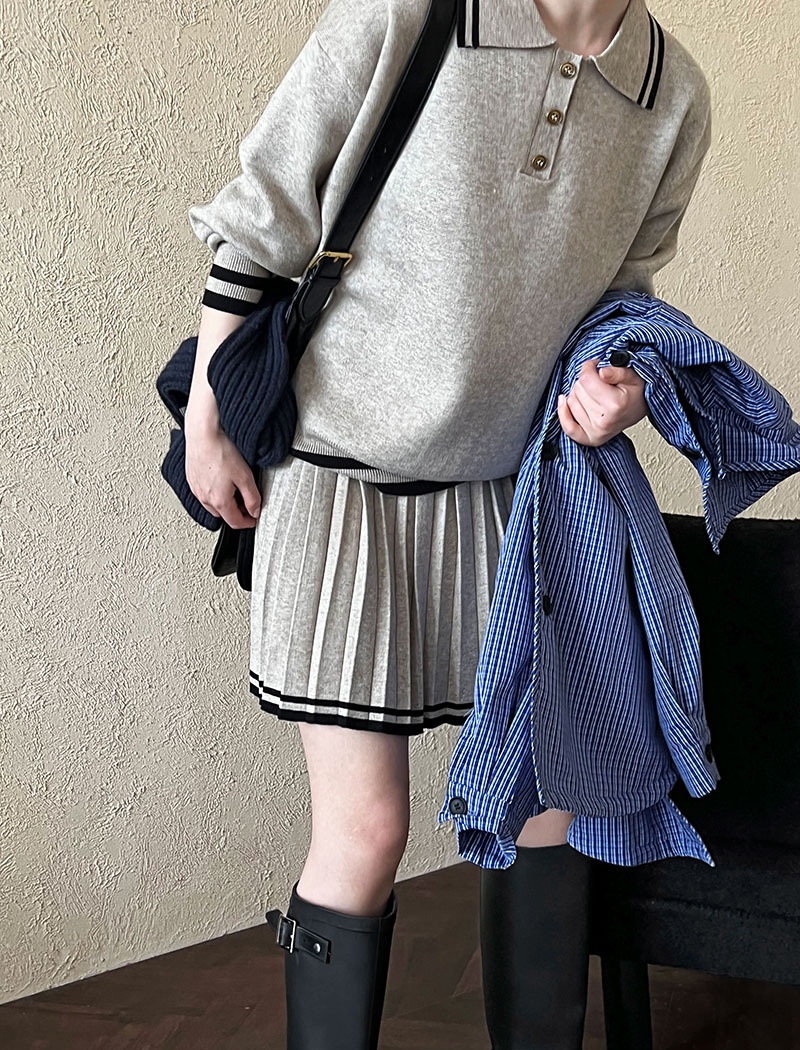 College style pleated hoodie winter short skirt a set