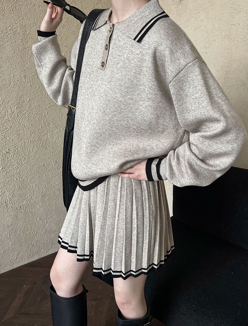 College style pleated hoodie winter short skirt a set