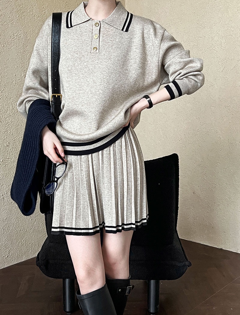 College style pleated hoodie winter short skirt a set