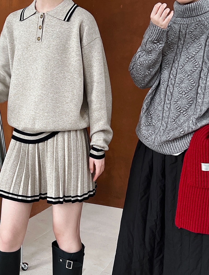 College style pleated hoodie winter short skirt a set