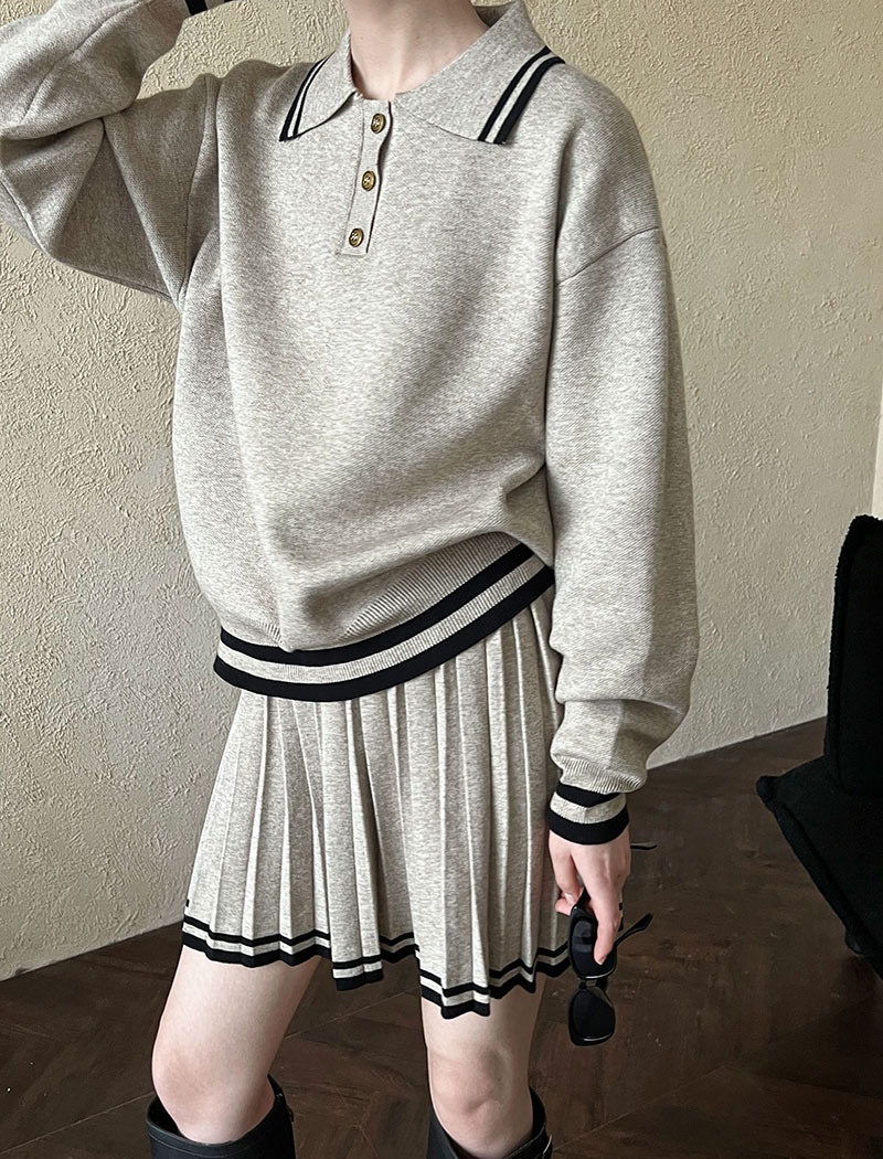 College style pleated hoodie winter short skirt a set