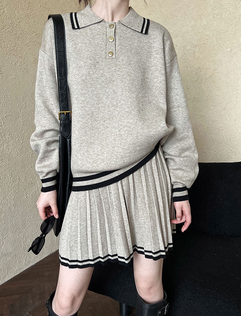 College style pleated hoodie winter short skirt a set