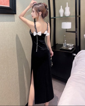 Hepburn style evening dress autumn and winter strap dress