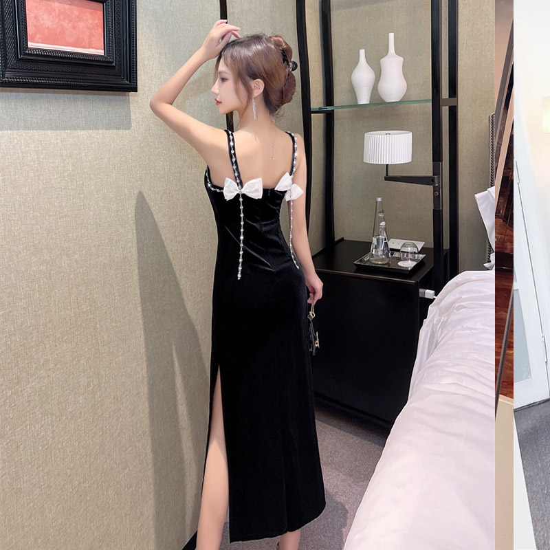 Hepburn style evening dress autumn and winter strap dress