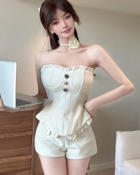 Lace metal buckles shorts wrapped chest vest 2pcs set