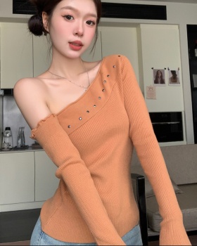 Unique sloping shoulder tops slim spicegirl sweater