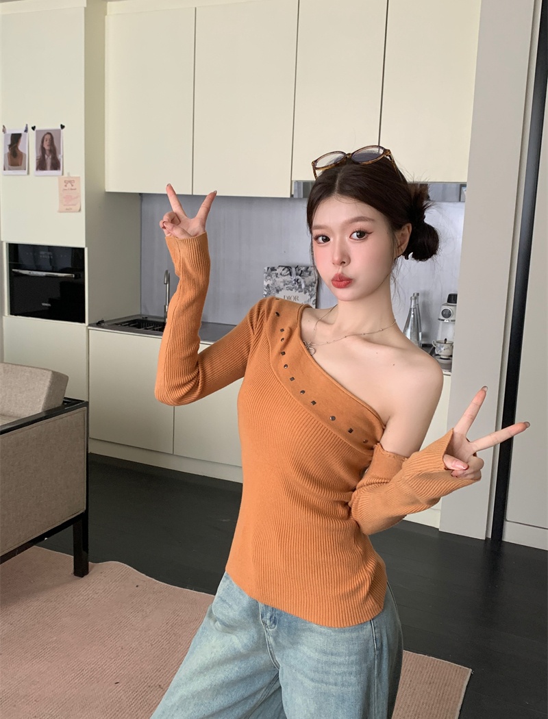 Unique sloping shoulder tops slim spicegirl sweater