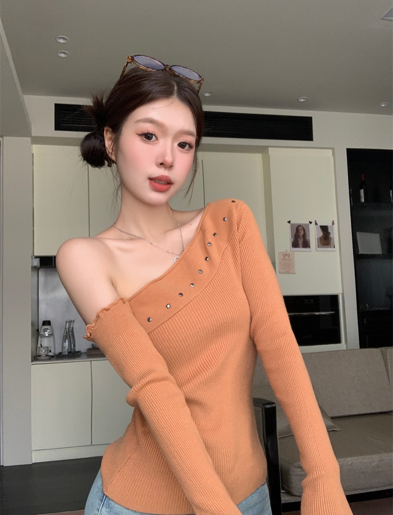 Unique sloping shoulder tops slim spicegirl sweater