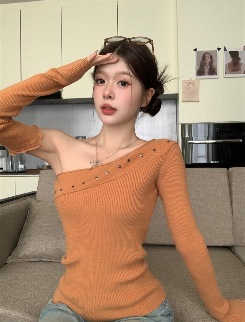 Unique sloping shoulder tops slim spicegirl sweater