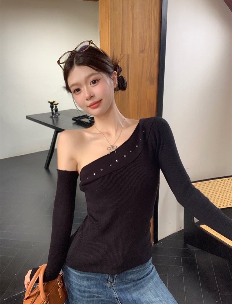 Unique sloping shoulder tops slim spicegirl sweater