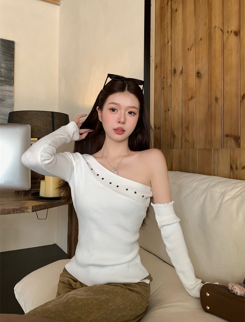 Unique sloping shoulder tops slim spicegirl sweater