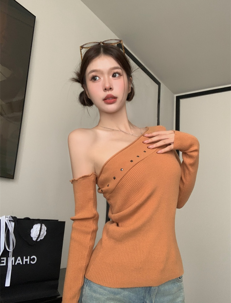 Unique sloping shoulder tops slim spicegirl sweater