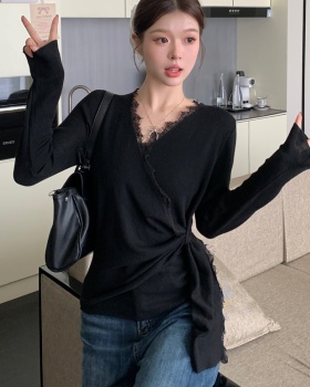 Autumn and winter irregular long sleeve knitted tops