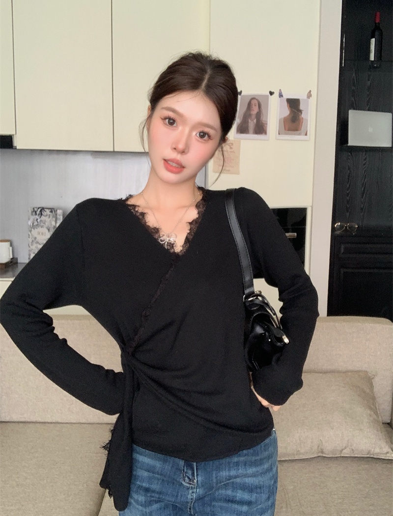 Autumn and winter irregular long sleeve knitted tops