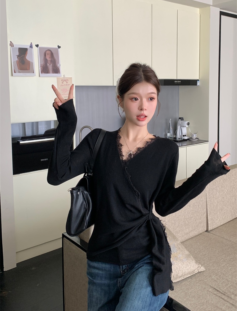 Autumn and winter irregular long sleeve knitted tops