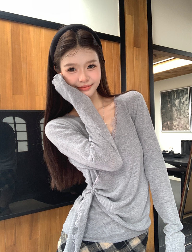 Autumn and winter irregular long sleeve knitted tops