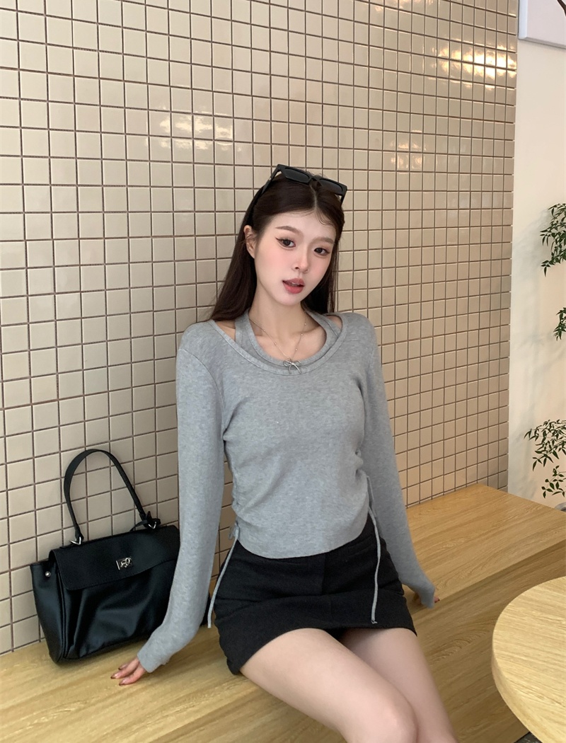 Autumn and winter slim tops halter T-shirt for women