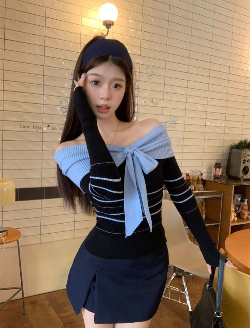 Flat shoulder sweater slim bottoming shirt