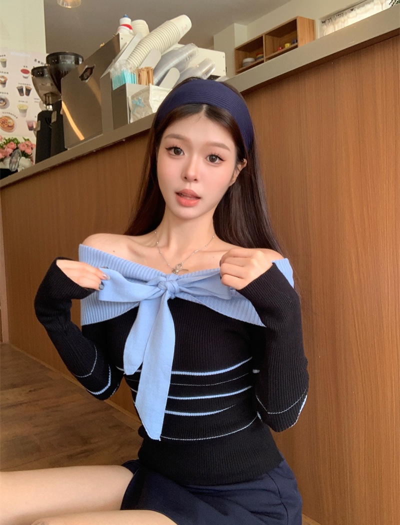 Flat shoulder sweater slim bottoming shirt