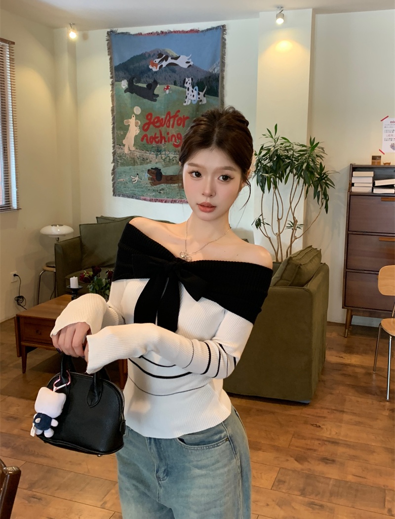 Flat shoulder sweater slim bottoming shirt