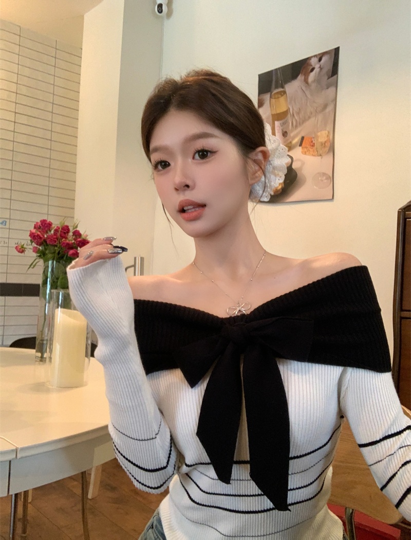 Flat shoulder sweater slim bottoming shirt