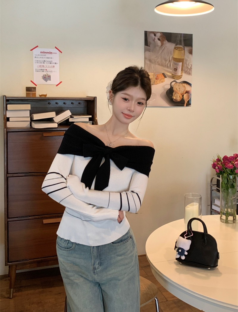 Flat shoulder sweater slim bottoming shirt