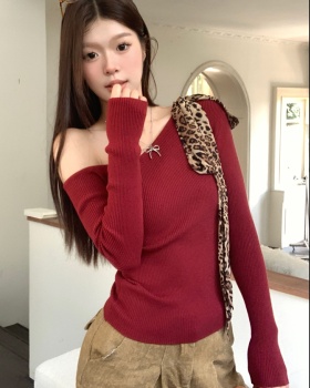 Frenum long sleeve knitted tops strapless short T-shirt