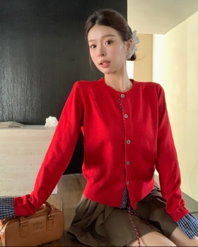 Knitted Pseudo-two sweater splice long sleeve cardigan