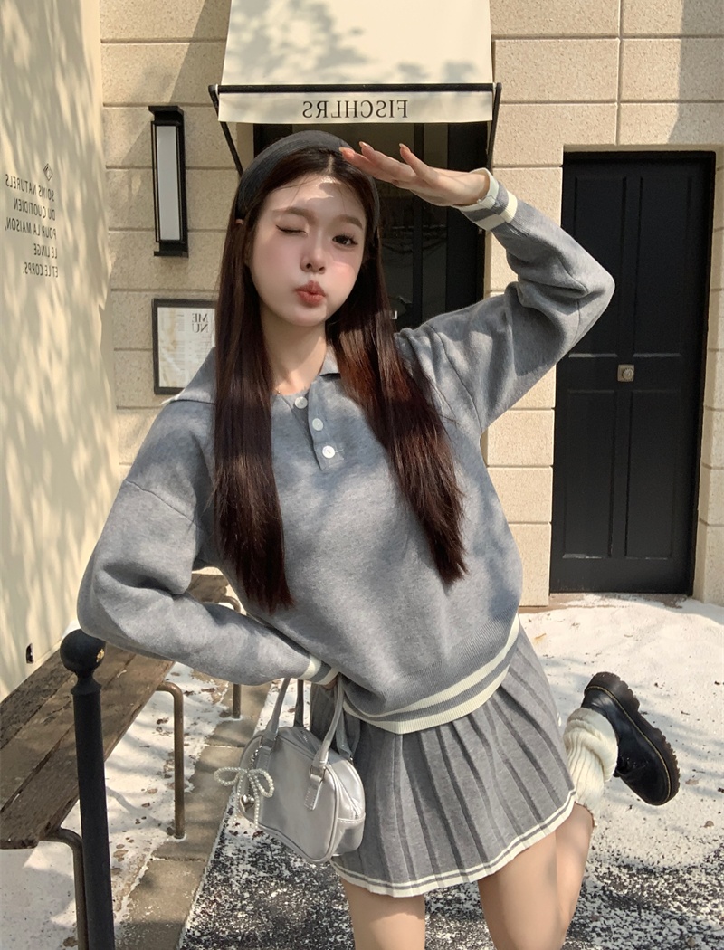 Korean style sweater pinched waist short skirt 2pcs set