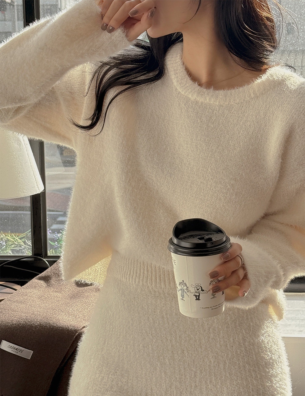 Korean style package hip skirt temperament round neck sweater