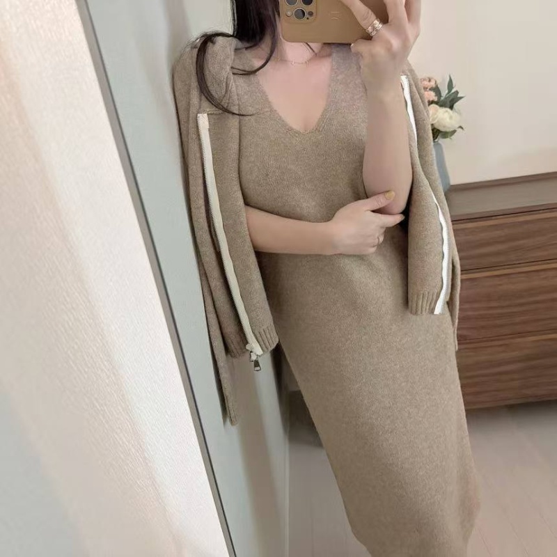 Korean style sleeveless dress sweater 2pcs set