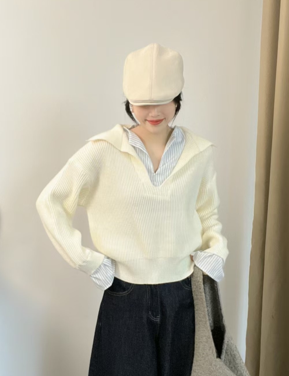 Pullover mixed colors splice Korean style sweater