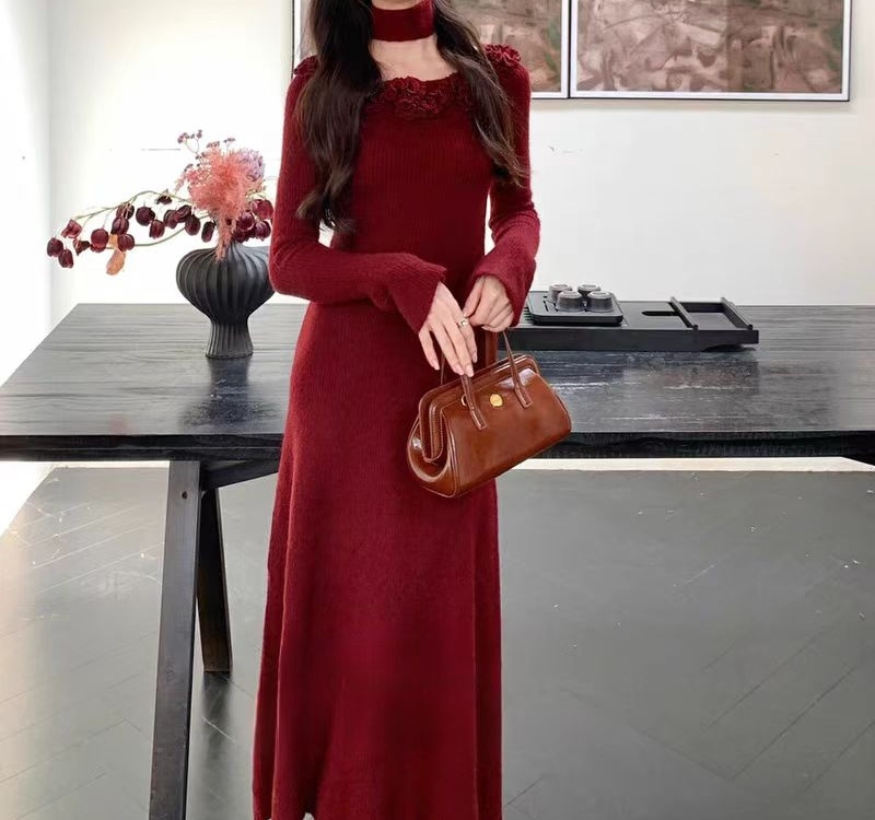 Knitted Korean style refinement stereoscopic dress