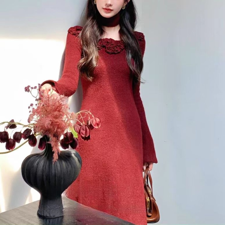 Knitted Korean style refinement stereoscopic dress