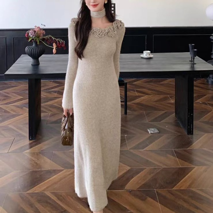 Knitted Korean style refinement stereoscopic dress