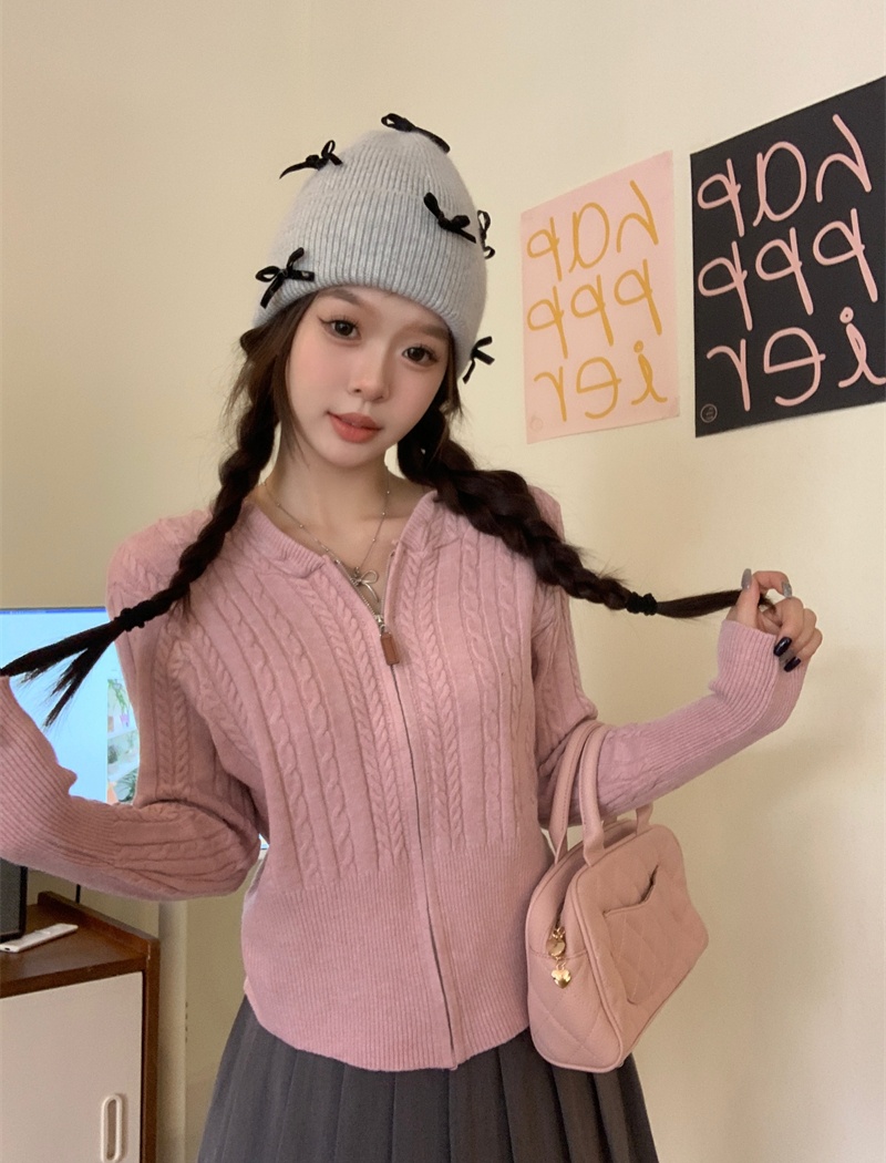 Long sleeve hooded coat Korean style twist cardigan