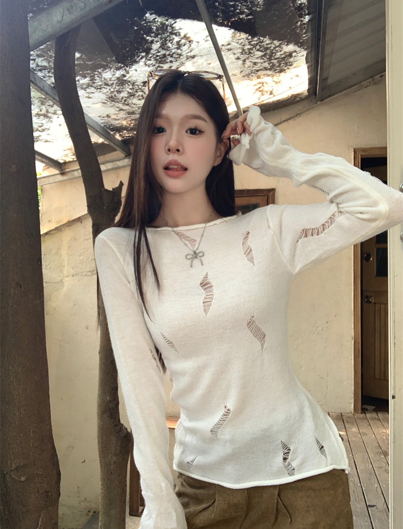 Hollow enticement sweater autumn and winter long sleeve tops