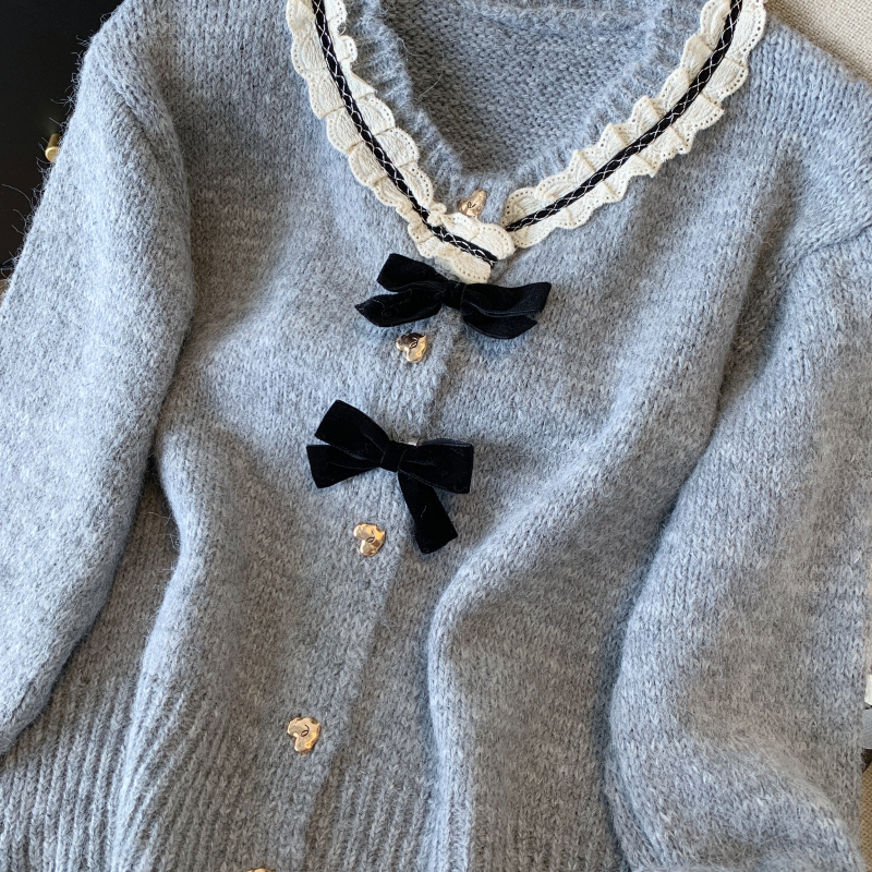 Chanelstyle winter cardigan temperament bow sweater