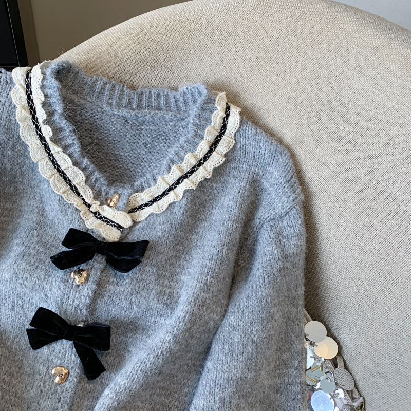 Chanelstyle winter cardigan temperament bow sweater