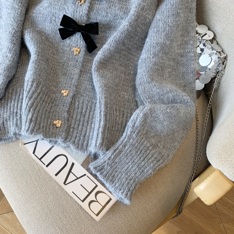 Chanelstyle winter cardigan temperament bow sweater