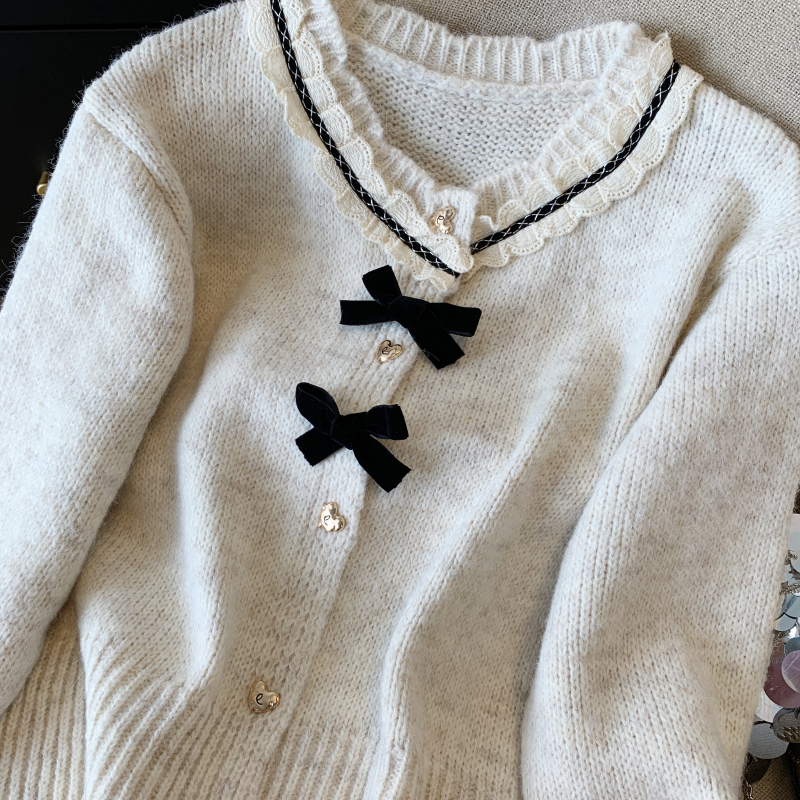 Chanelstyle winter cardigan temperament bow sweater