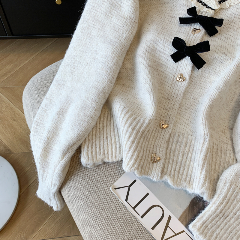 Chanelstyle winter cardigan temperament bow sweater