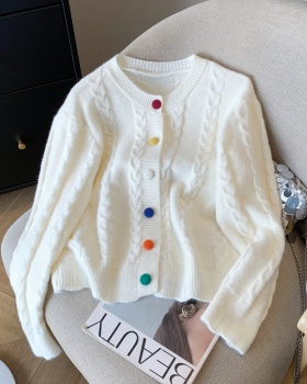 Knitted Korean style sweater retro round neck cardigan