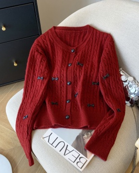 Bow sweet thermal cardigan twist lazy sweater for women