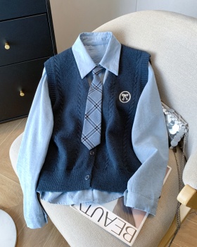 College style sweater retro waistcoat 3pcs set for women