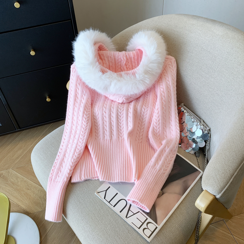 Twist autumn and winter coat large fur collar slim tops